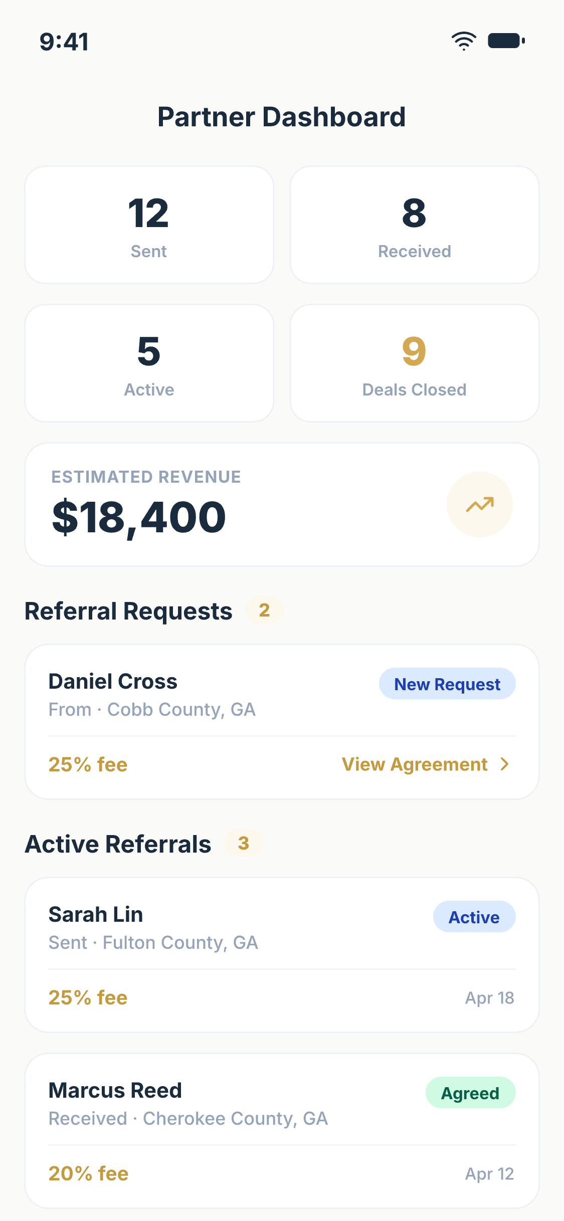 The Agentora partner referral dashboard